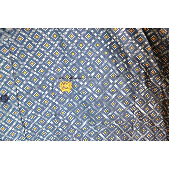 Cinch Men's Large Blue Orange Diamond Pattern Short Sleeve Button Down Shirt - Picture 10 of 13